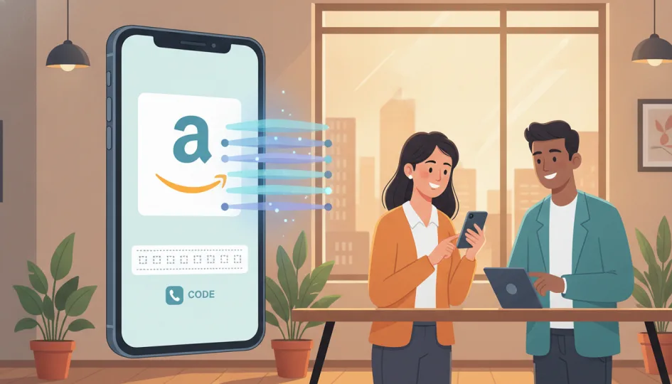 Bir akıllı telefon ekranında Amazon logosu ve SMS doğrulama kodu giriş alanı