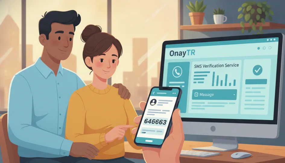 Bir akıllı telefon ekranında Facebook onay kodu mesajı ve yanında bir bilgisayar ekranında OnayTR paneli