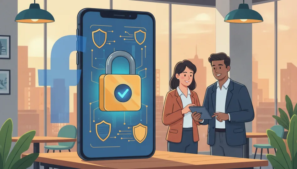 Facebook hesap güvenliği simgesi: kilit ve telefon ekranı