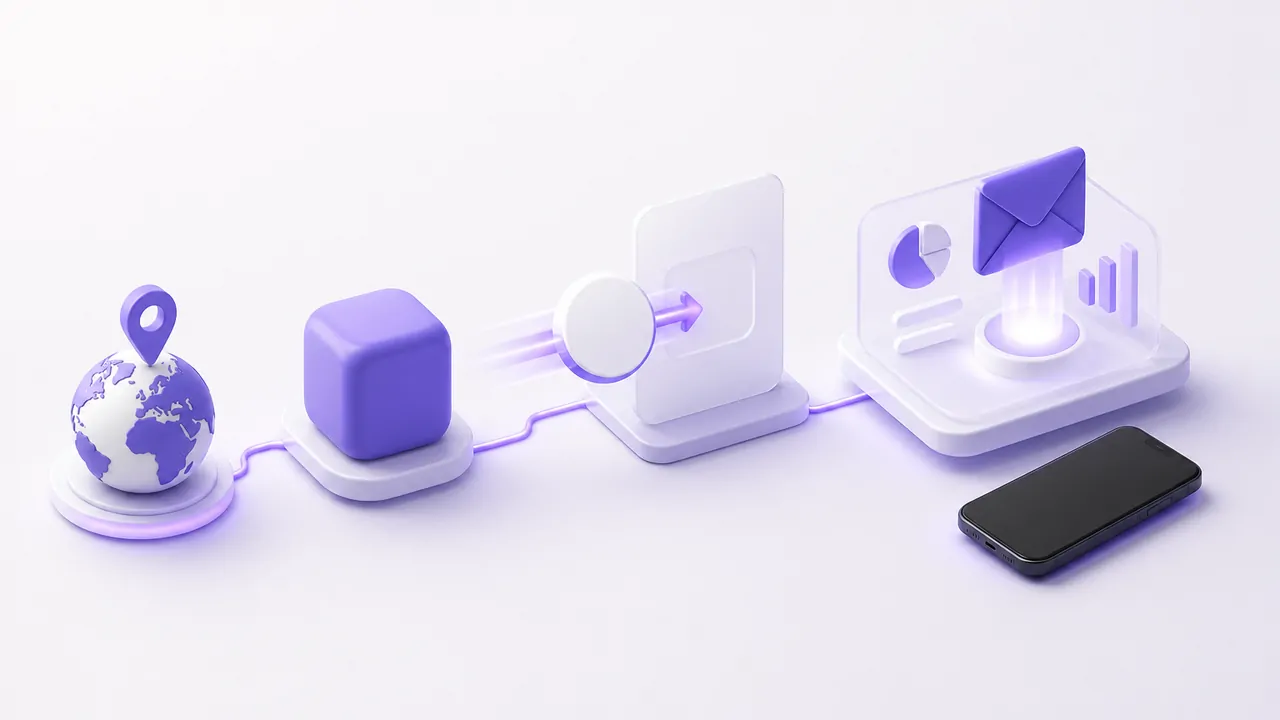 Ülke ve servis seçiminden SMS kodunun panele düşmesine kadar doğrulama sürecini anlatan illüstrasyon