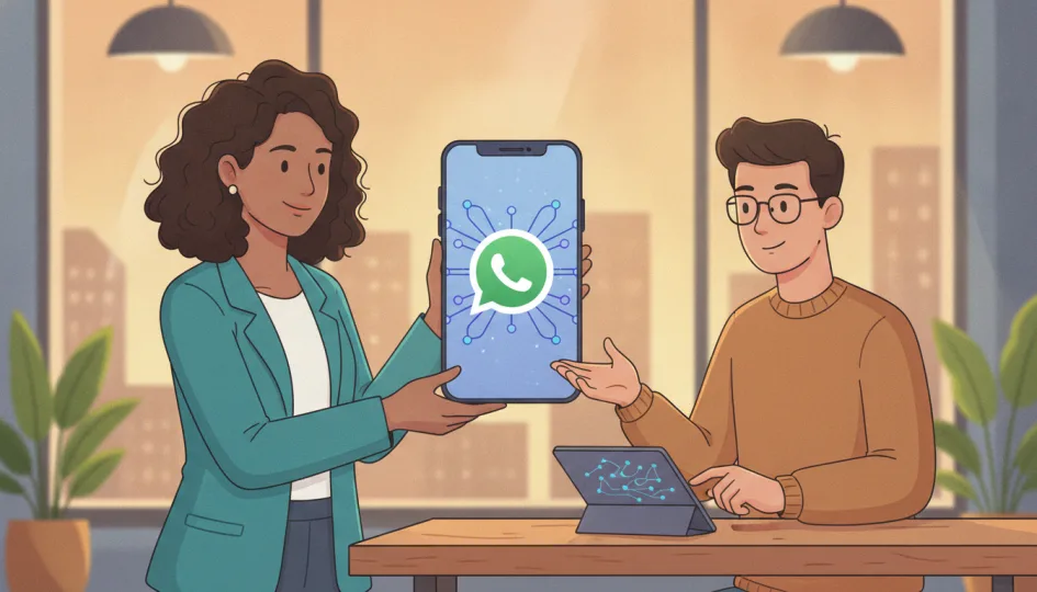 Akıllı telefonda WhatsApp logosu ve arkasında sanal numara konseptini temsil eden bulut veya dijital ağ